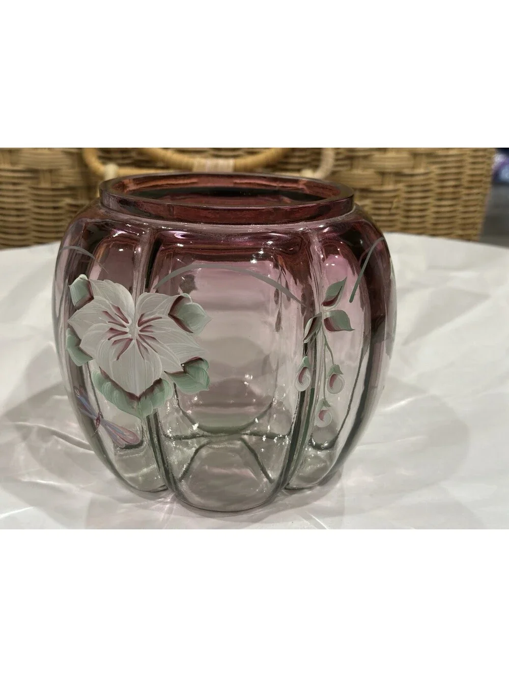 Limited Ed. Fenton Cranberry Glass Melon-Ribbed Rose Bowl Numbered Signed RARE